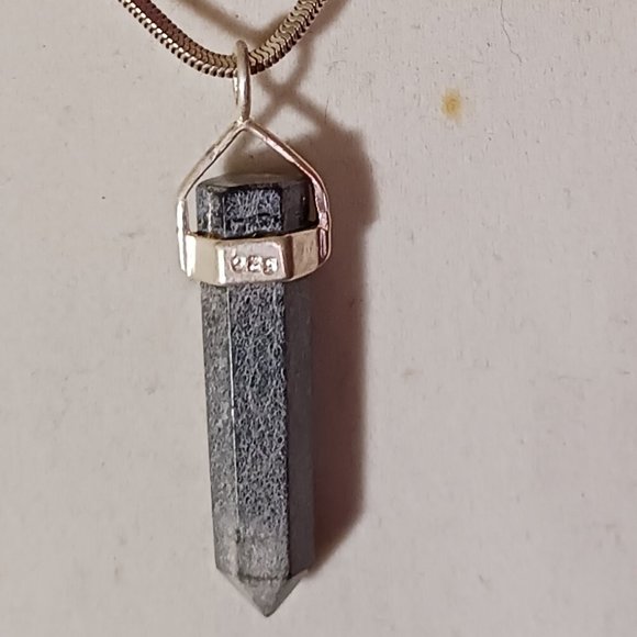 90s Vintage Sterling Silver Black Cloud Onyx Pendant Necklace - Picture 9 of 12